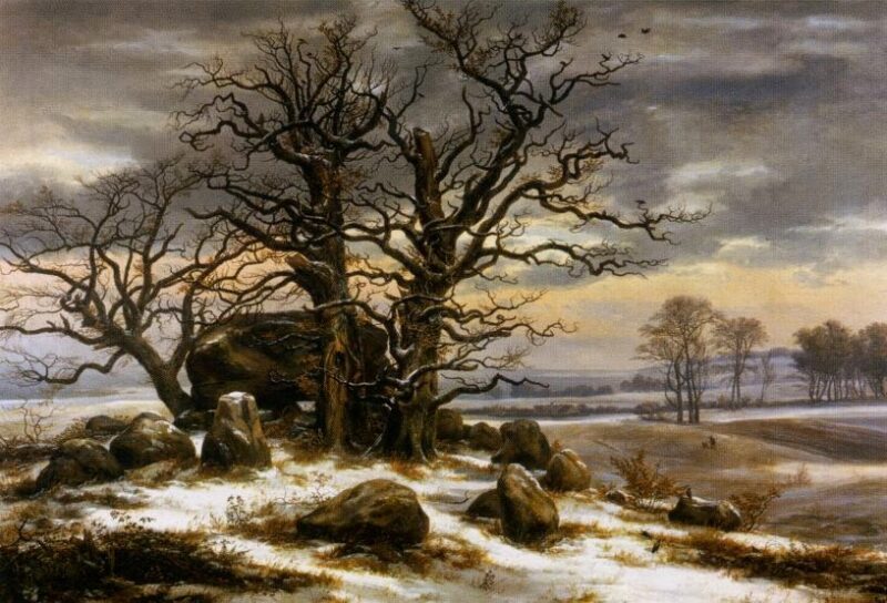 Johan Christian Dahl "Hünengrab nahe Vordingborg im Winter", 1825