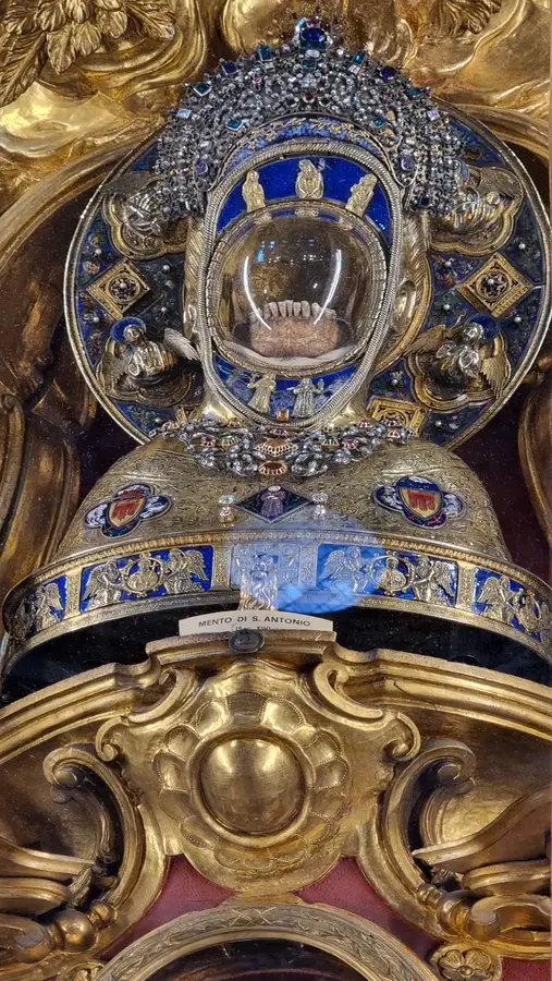 In der Basilika des Heiligen Antonius in Padua kann man nicht nur das Grab des Heiligen Antonius sehen, sondern auch sein Kiefer, seinen Kehlkopf und seine Zunge. 